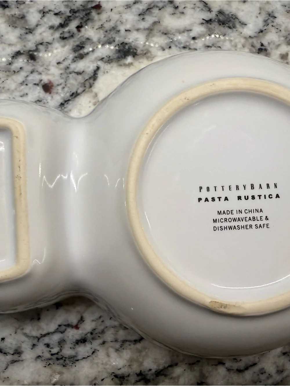 Pottery Barn Olive and Pit Divided Double Bowl - Pasta Rustica